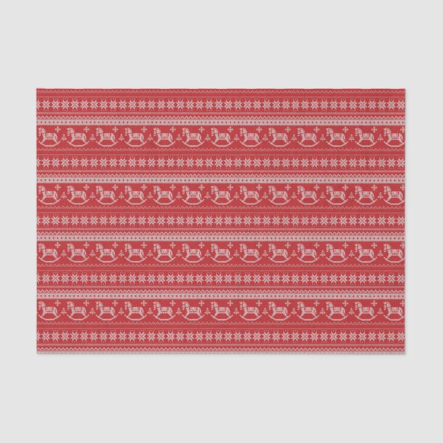 Red Nordic Rocking Horse Pattern Christmas Tissue Paper (Front)