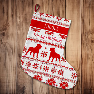 Red Nordic Rottweiler Dog Christmas Large Christmas Stocking