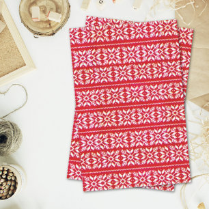 Red Nordic Snowflake Ugly Christmas Sweater Party Tissue Paper