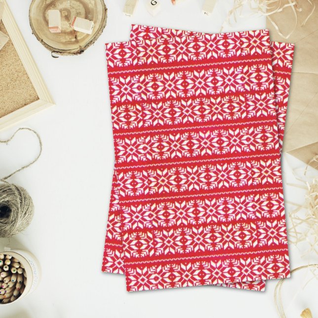 Red Nordic Snowflake Ugly Christmas Sweater Party Tissue Paper (Red Nordic Snowflake Ugly Christmas Sweater Party Tissue Paper)