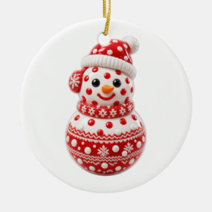 Red Nordic Snowman Christmas Ceramic Tree Decoration