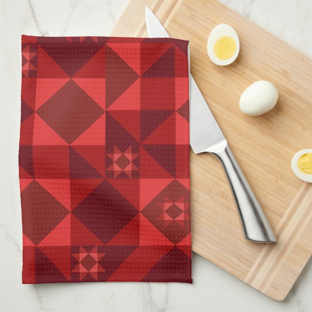 Red Nordic Star Christmas Bright Tea Towel (Quarter Fold)