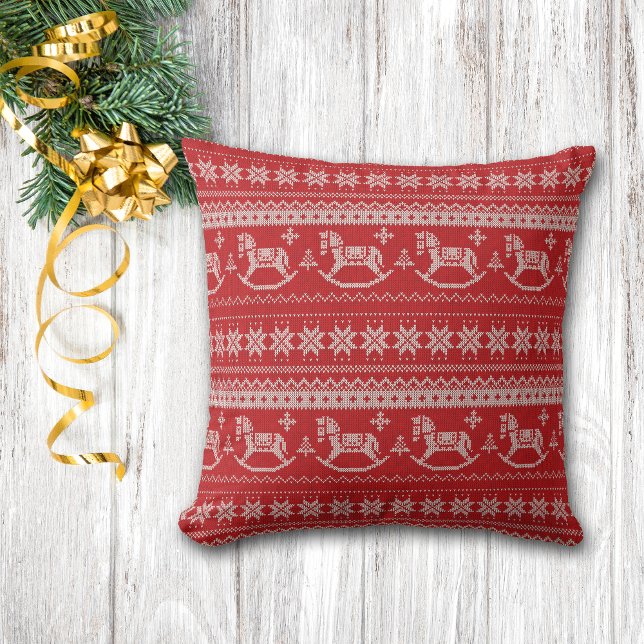 Red Nordic Style Rocking Horse Christmas Cushion (Creator Uploaded)
