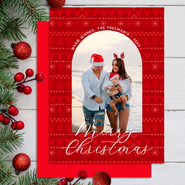 Red Nordic Sweater Merry Christmas Photo Card (Red Nordic Christmas Card)