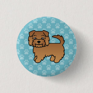 Red Norfolk Terrier Cartoon Dog On Blue 3 Cm Round Badge