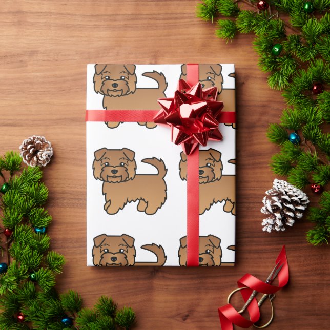 Red Norfolk Terrier Cartoon Dog Pattern Wrapping Paper (Holiday Gift)