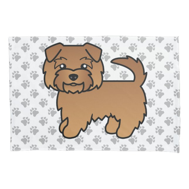 Red Norfolk Terrier Cartoon Dog & Paws Pillowcase (Front)
