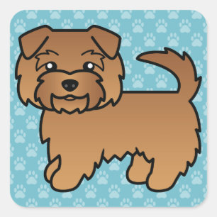 Red Norfolk Terrier Dog Cartoon Graphic On Blue Square Sticker