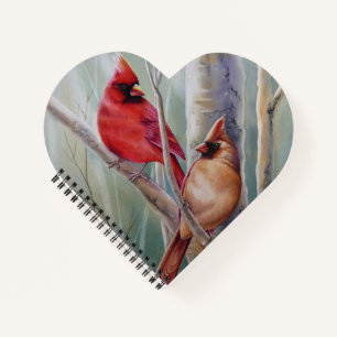 Red Northern Cardinal Bird Pair Watercolor Art Notebook