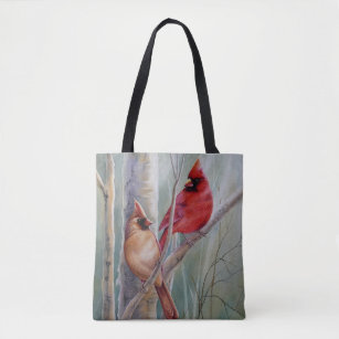 Red Northern Cardinal Bird Pair Watercolor Art Tote Bag