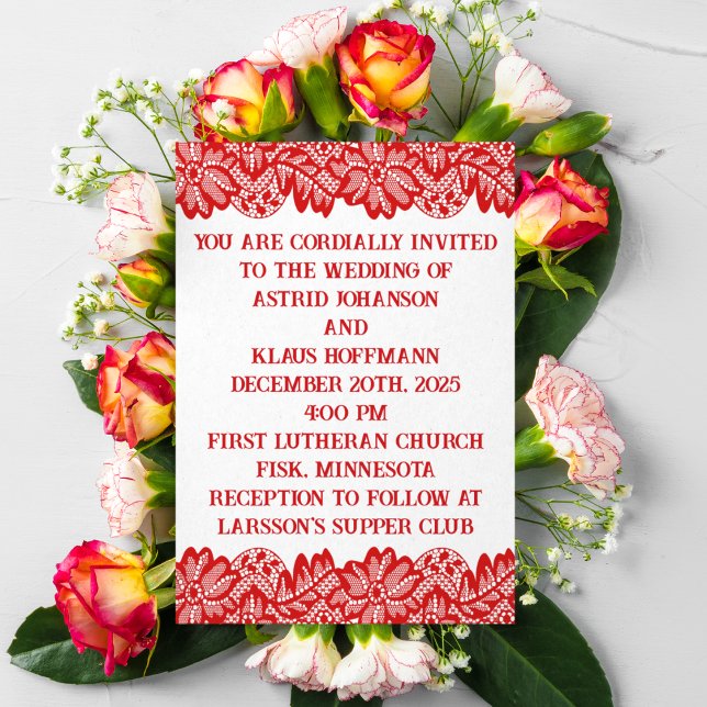 Red Norwegian "Lace" Wedding Invitation (Creator Uploaded)