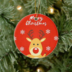 Red nose deerb ceramic tree decoration
