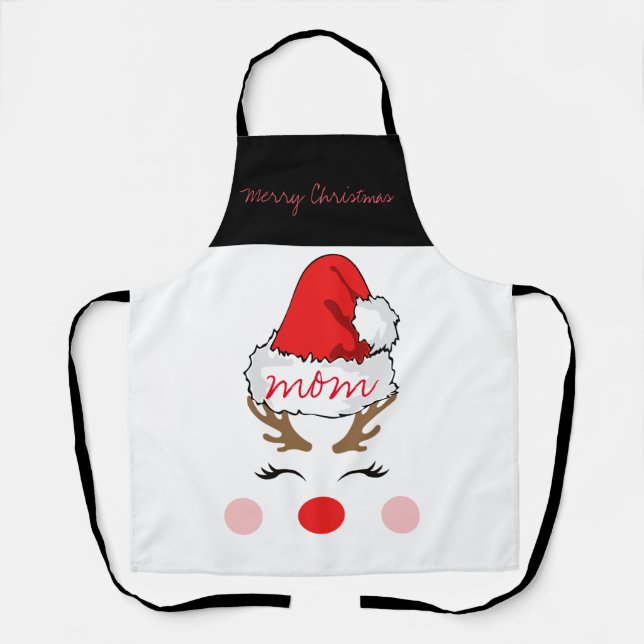 Red Nose Reindeer Santa's Hat Merry Christmas Mum Apron (Front)