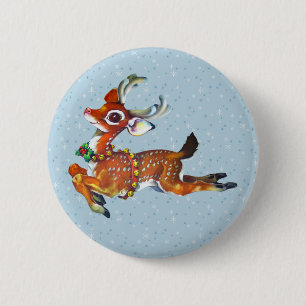 Red Nose Reindeer Vintage Art 6 Cm Round Badge