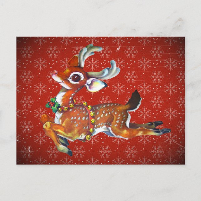 Red Nose Reindeer Vintage Art Postcard (Front)