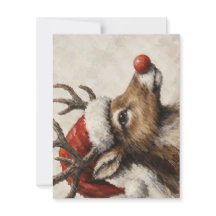 Red-Nosed Christmas Reindeer Santa Hat Card