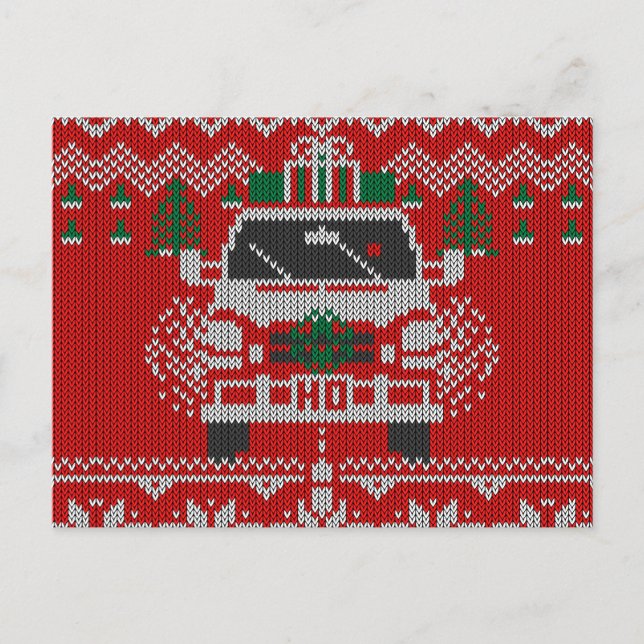 Red Nosed Holiday Van Driver Ugly Sweater Style Postcard (Front)