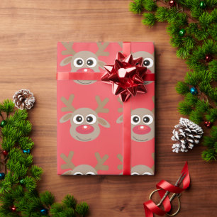Red Nosed Reindeer Christmas Red Wrapping Paper