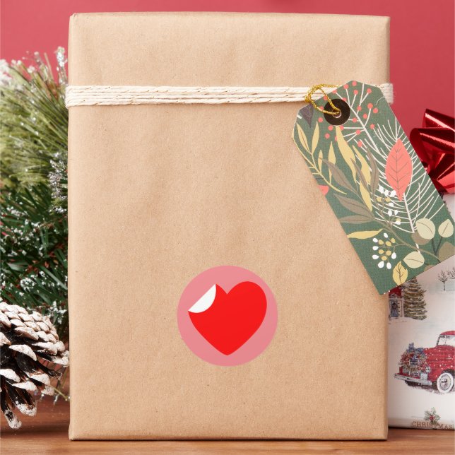 Red note heart T-Shirt Classic Round Sticker (Holiday)