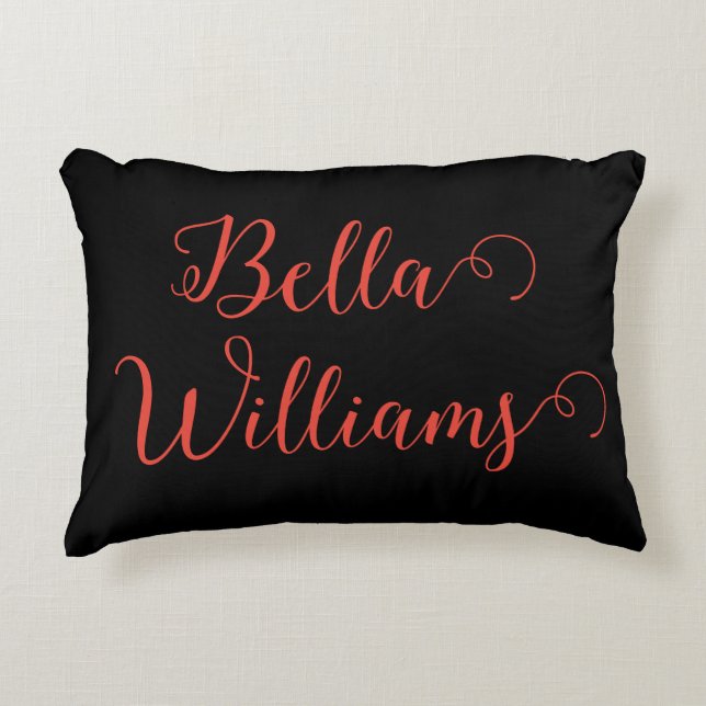 Red Note on Black Decorative Cushion (Front)