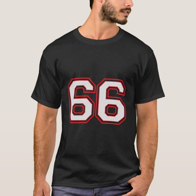 Red Number 66 Sports Player Jersey Fun Game Winner T-Shirt (Front)