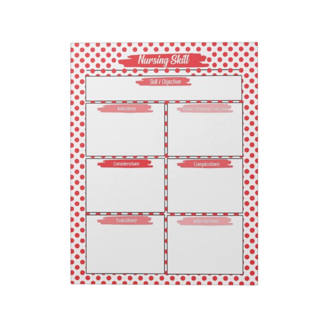 Red Nursing Student Skills Template Notepad (Rotated)