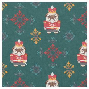 Red Nutcracker Pug on green fabric