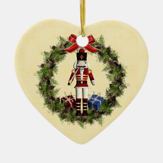 Red Nutcracker Wreath Heart Ornament (Front)