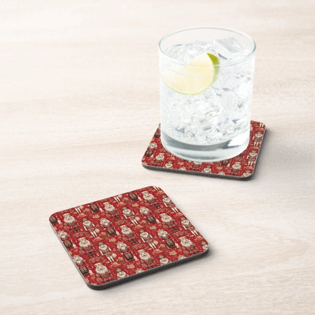 Red nutcrackers pattern Christmas Coaster (Right Side)