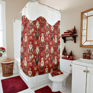 Red nutcrackers pattern Christmas snowcapped Shower Curtain