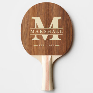 Red Oak Wood Monogram & Name Overlay Ping Pong Paddle
