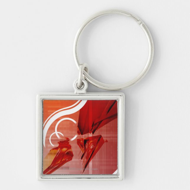 Red objects with white lines key ring (Front)