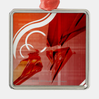 Red objects with white lines metal tree decoration