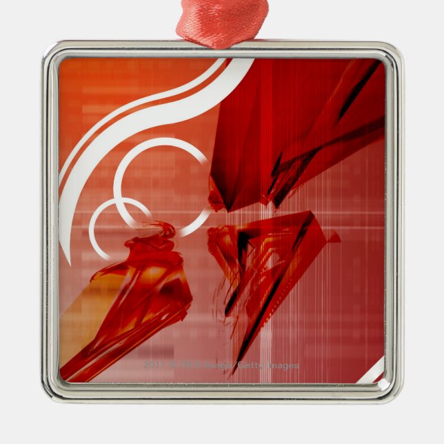 Red objects with white lines metal tree decoration (Front)