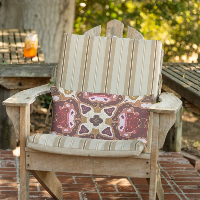 Red Ochre Mustard Yellow Taupe Brown Tribal Art Lumbar Cushion (Chair)