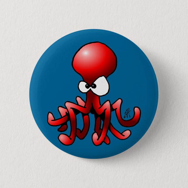 Red Octopus 6 Cm Round Badge (Front)