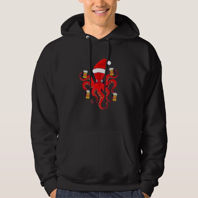Red Octopus Beer Mugs Christmas Costume Octopus Me Hoodie (Front)