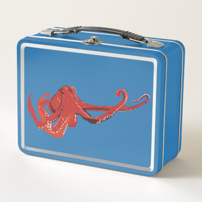 Red Octopus Metal Lunch Box (Front)
