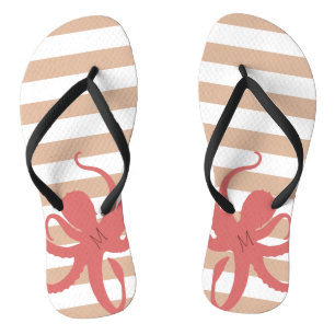 Red octopus modern beach white sand striped jandals