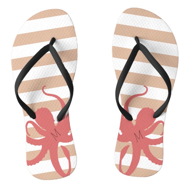 Red octopus modern beach white sand striped jandals (Footbed)