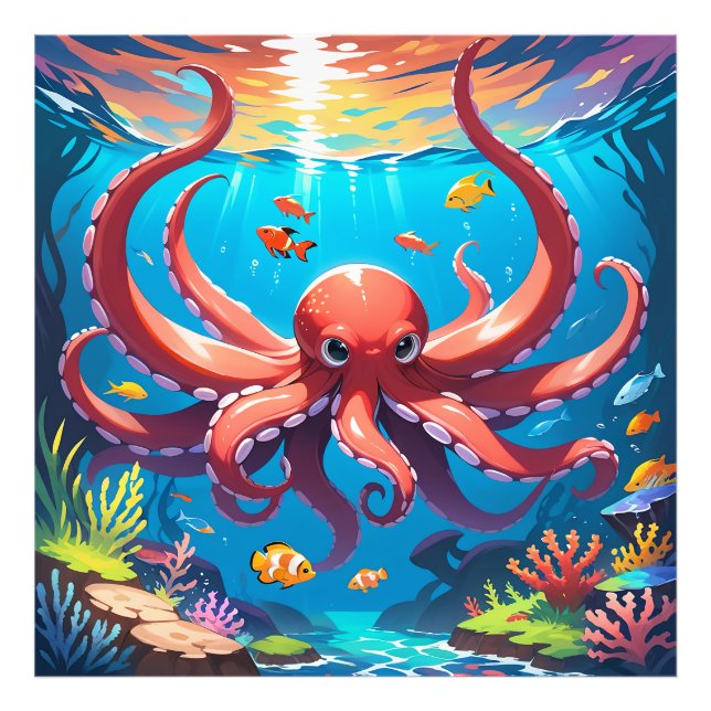 Red octopus photo print (Front)