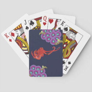 Red octopus Sea Life Playing Cards