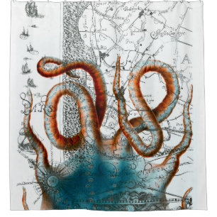 red octopus Vintage Shower Curtain