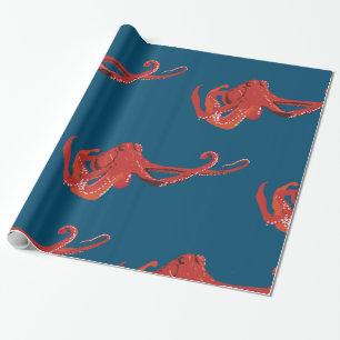 Red octopus wrapping paper
