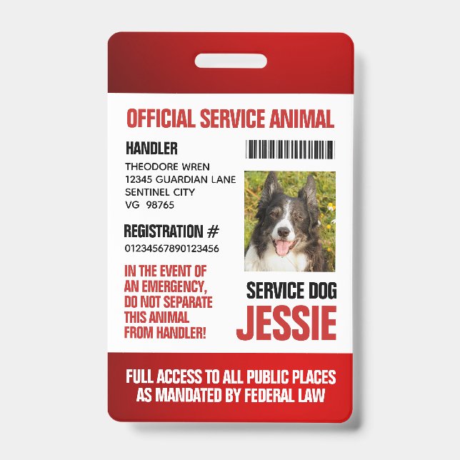 Red Official Service Animal ID Badge (Front)