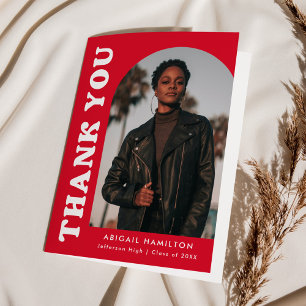 Red Offset Arch 4 Photo Graduation Thank You Card