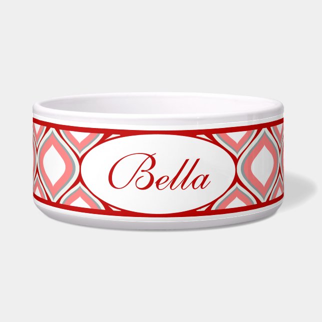 Red Ogee Personalised Ceramic Dog Bowl (Front)