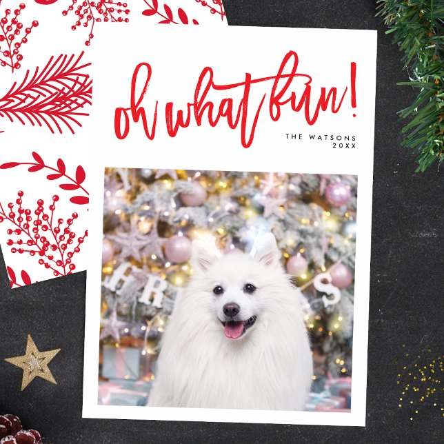 Red Oh What Fun Christmas Holiday Photo Card (Creator Uploaded)
