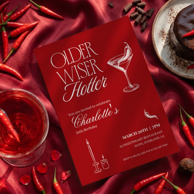 Red Older Wiser Hotter Birthday Invitation (Creator Uploaded)