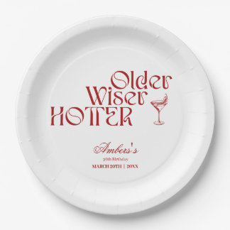 Red Older Wiser Hotter Birthday Paper Plate
